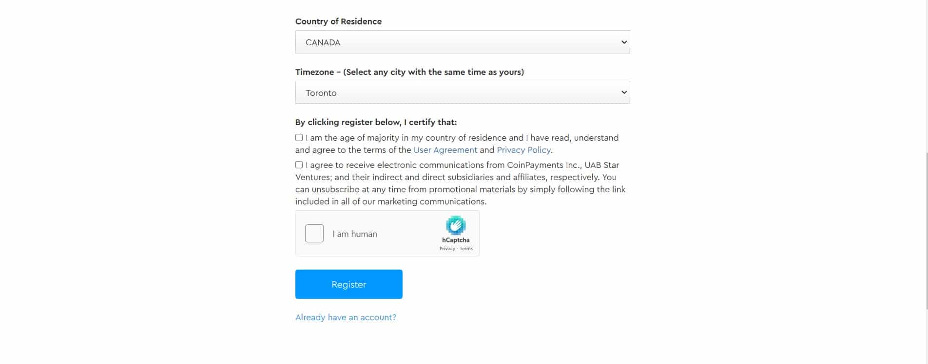 الآن قم باختيار الدولة والمدينة التي تتبع التوقيت الزمني الخاص بك ومن ثم قم بالموافقة على الشروط وابدأ بإجراء اختبار أنت لست روبوت ومن ثم قم بالضغط على زر المتابعة الموضح في الصورة التالية