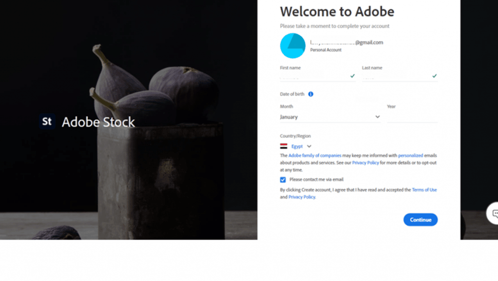 خطوات إنشاء حساب على موقع Adobe stock