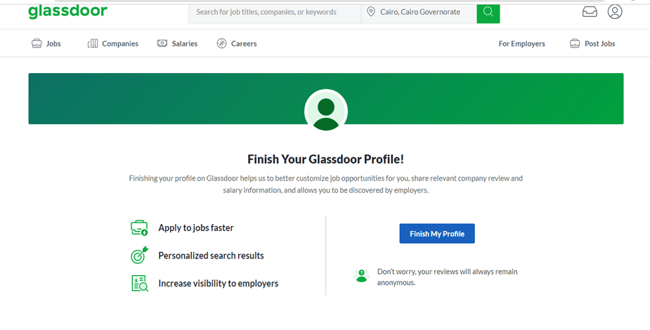 خطوات إنشاء حساب على Glassdoor