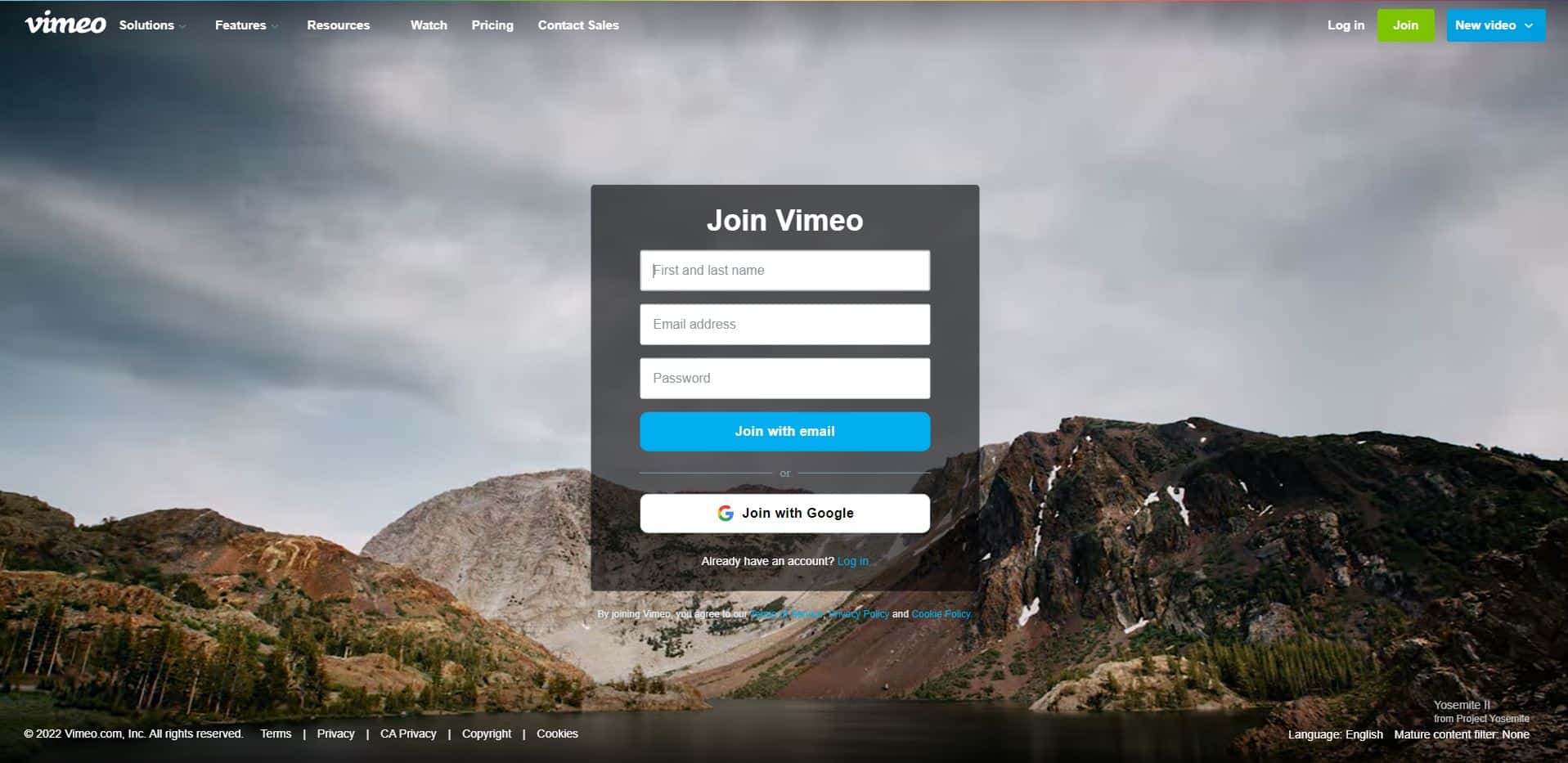 خطوات إنشاء حساب على vimeo