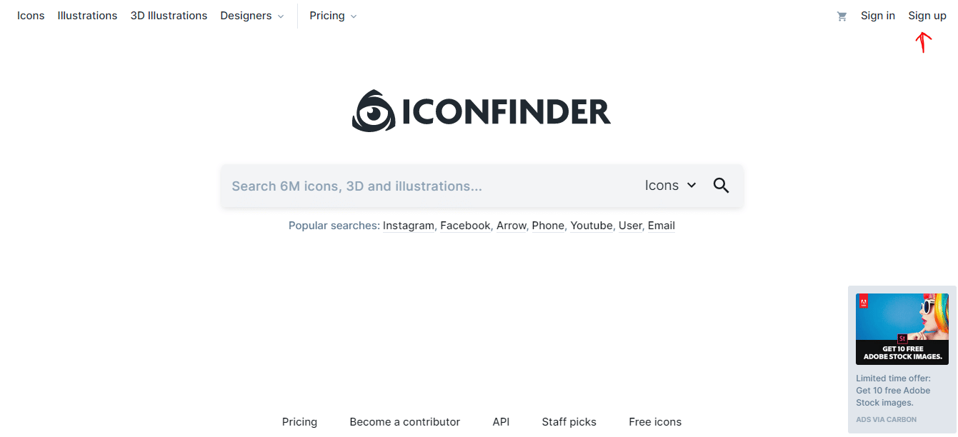 إنشاء حساب على موقع Iconfinder