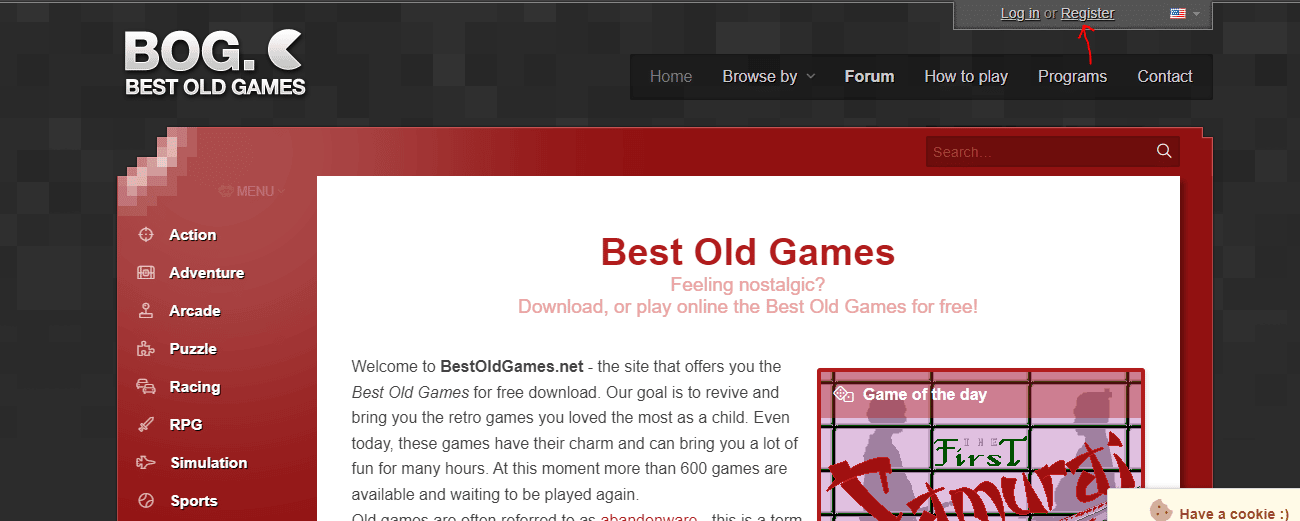 إنشاء حساب على موقع Best Old Games