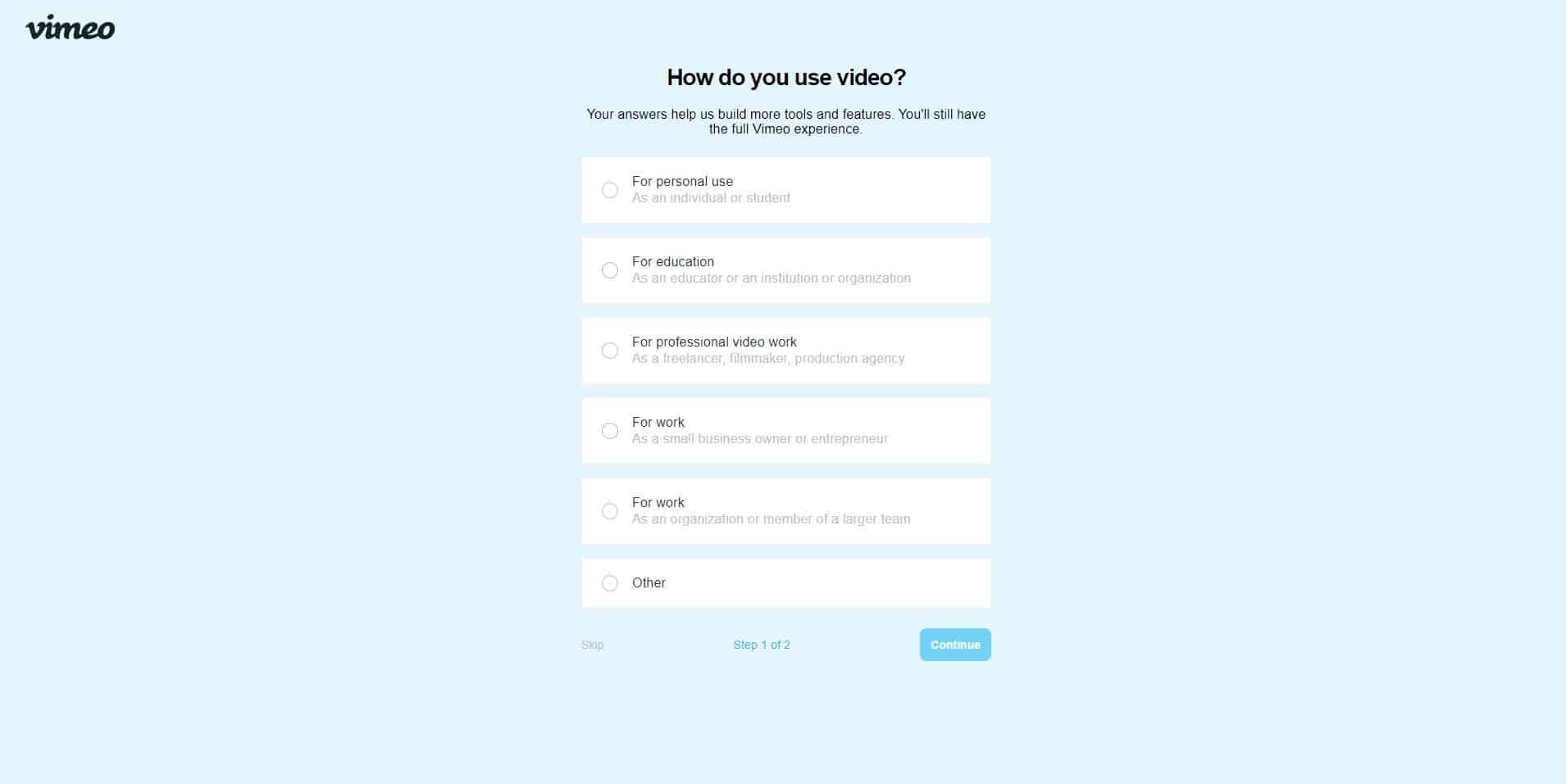 خطوات إنشاء حساب على vimeo
