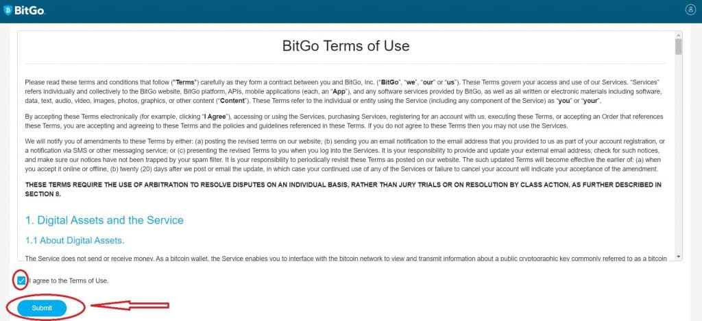 إنشاء حساب BitGo
