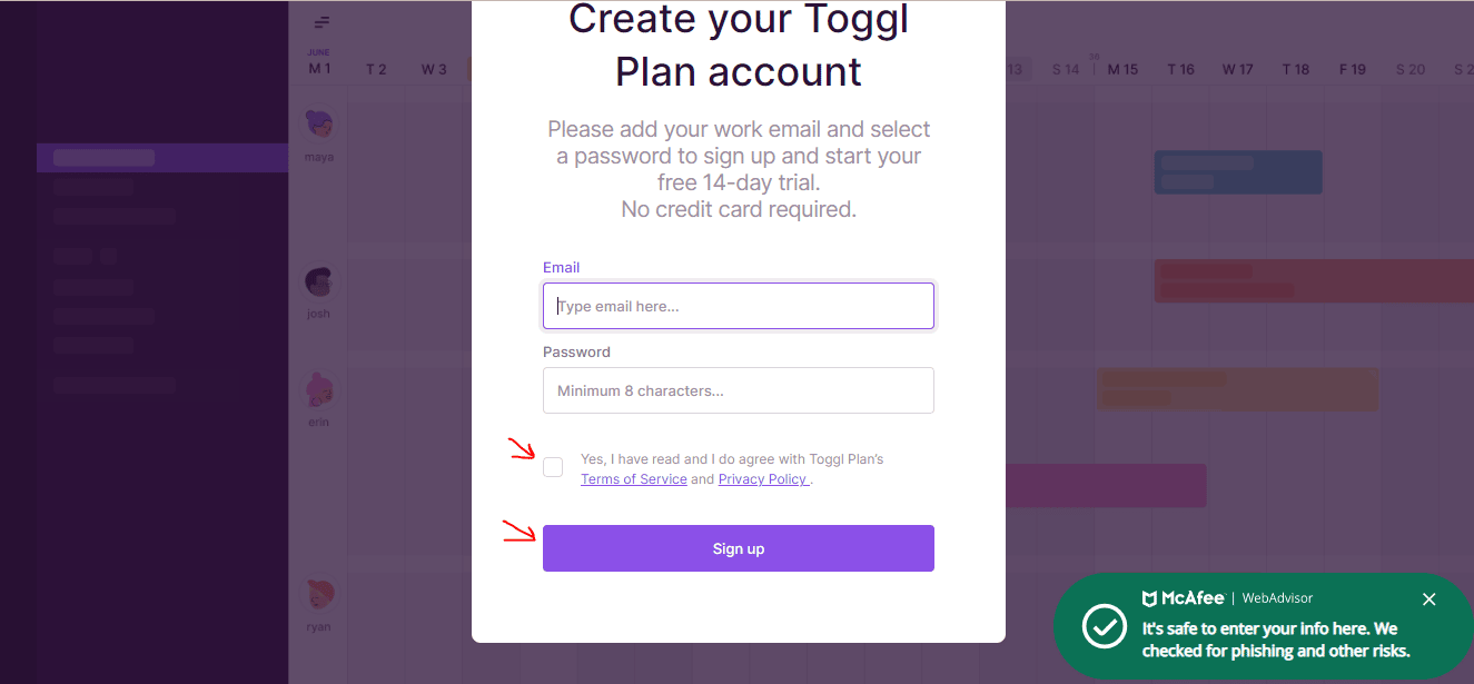 إنشاء حساب على موقع Toggl
