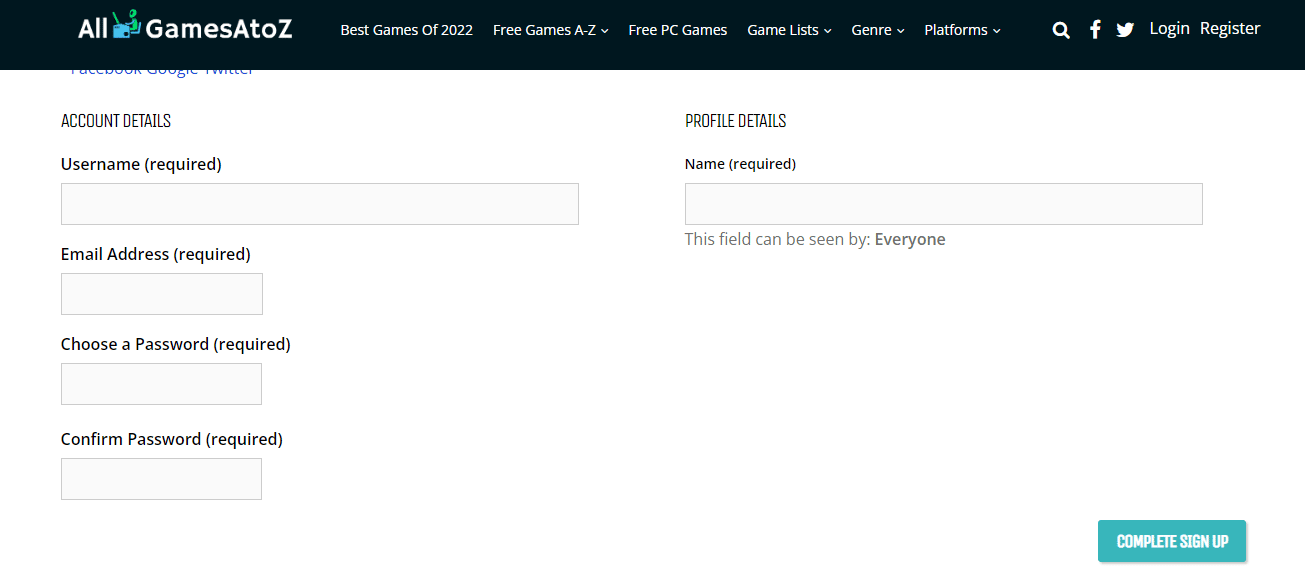 إنشاء حساب على AllGamesAtoZ