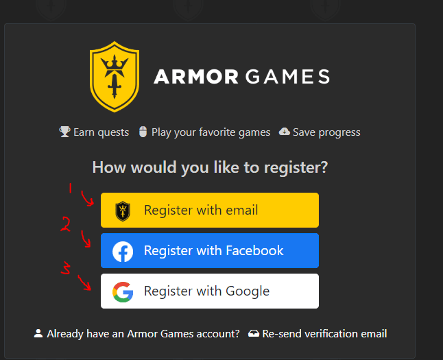 إنشاء حساب على Armor Games