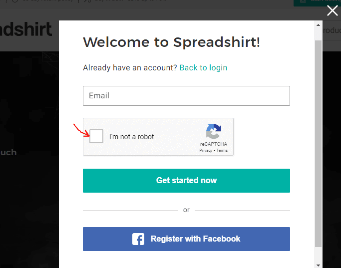 إنشاء حساب على موقع spreadshirt