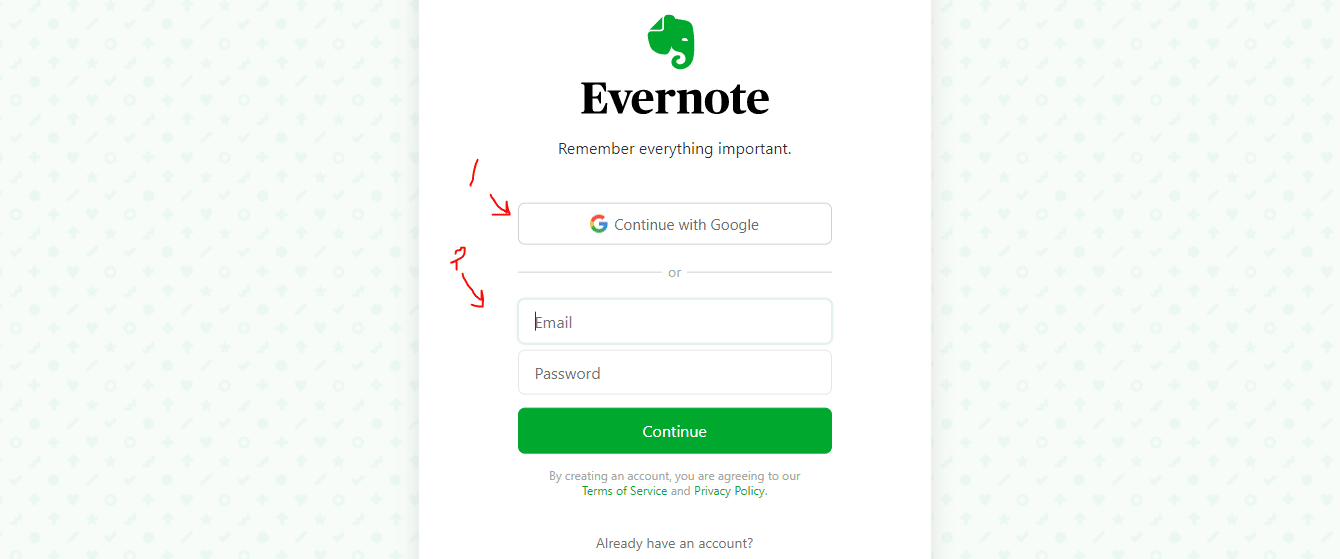 إنشاء حساب على موقع Evernote