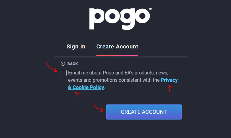 إنشاء حساب على موقع Pogo