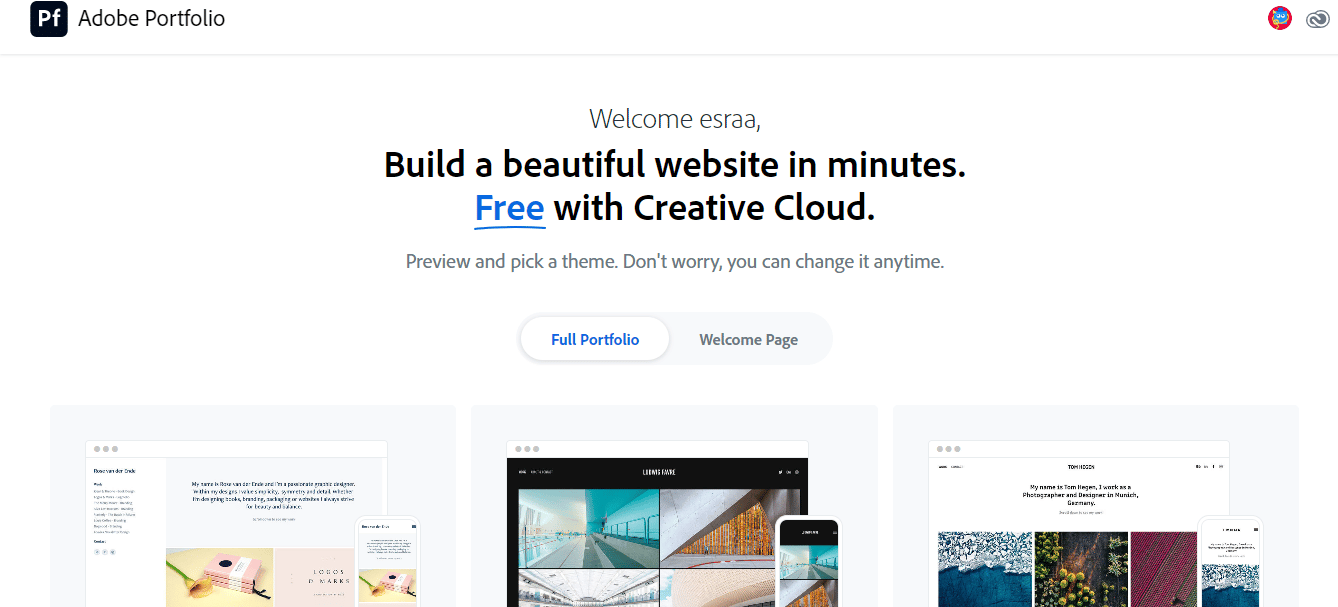 إنشاء حساب على موقع Adobe Portfolio
