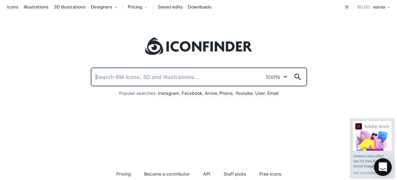 إنشاء حساب على موقع Iconfinder