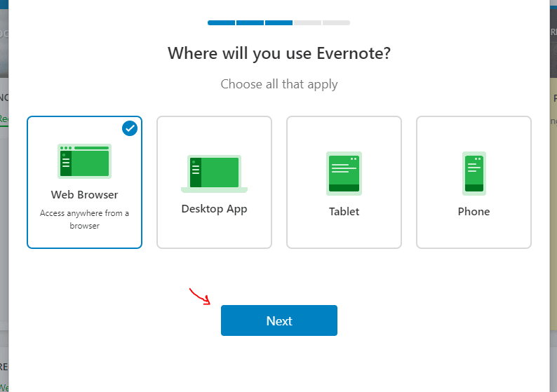 إنشاء حساب على موقع Evernote
