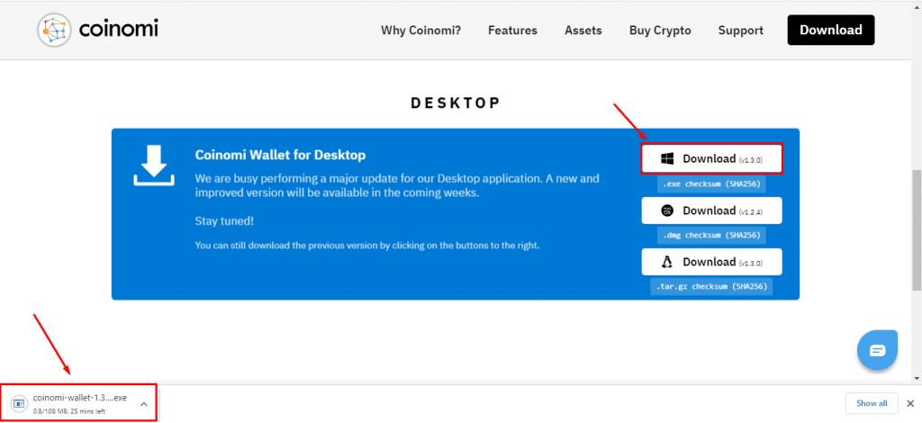 إنشاء محفظة Coinomi