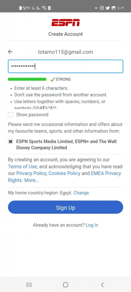 خطوات إنشاء حساب ESPN Plus