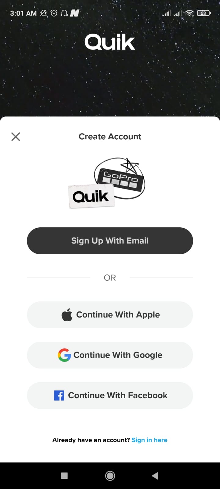 خطوات إنشاء حساب على Quik