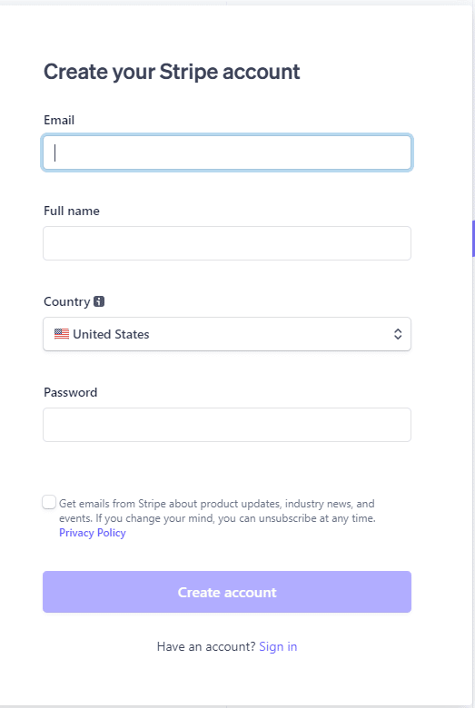 خطوات إنشاء حساب على Stripe
