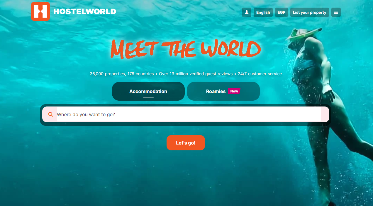 خطوات إنشاء حساب على hostelworld
