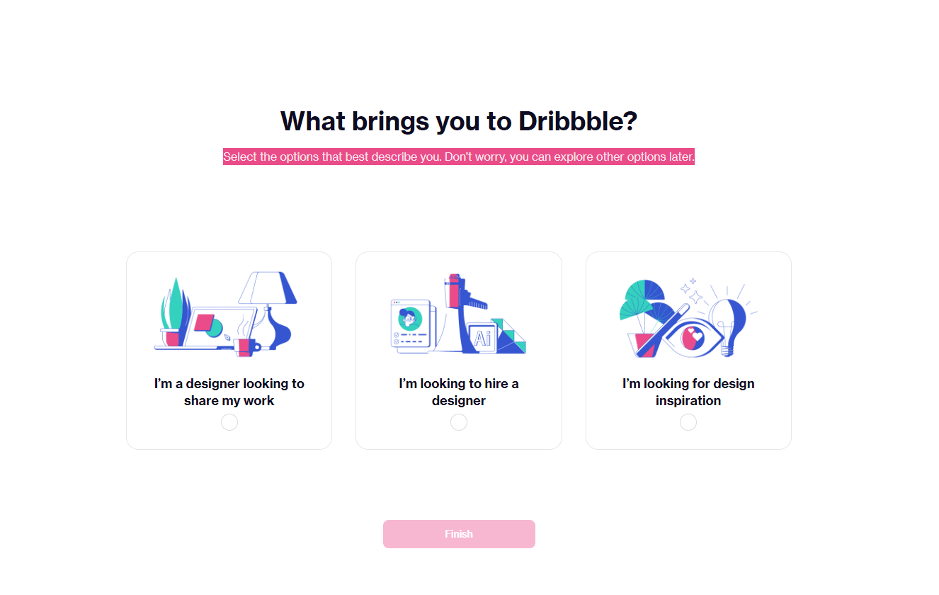 خطوات إنشاء حساب على dribble