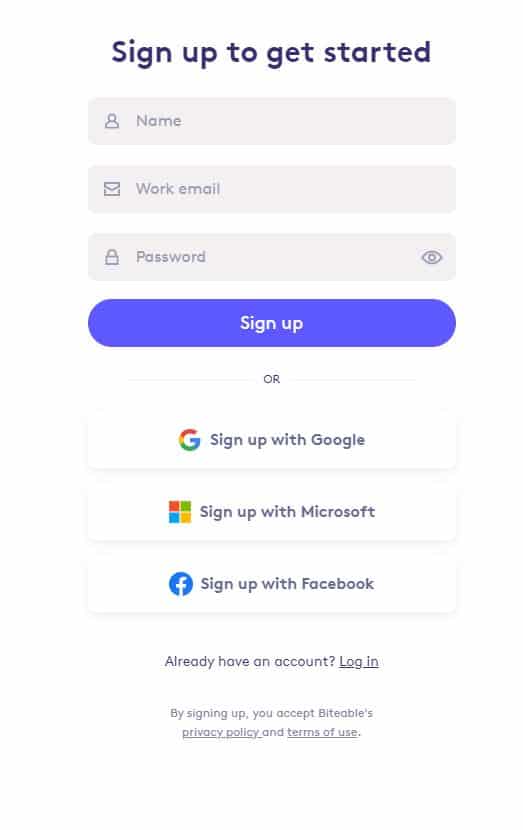 خطوات إنشاء حساب على biteable