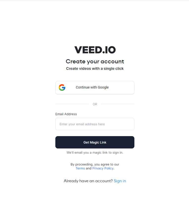 خطوات إنشاء حساب على veed