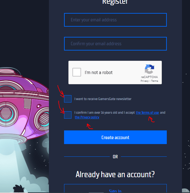 إنشاء حساب على GamersGate