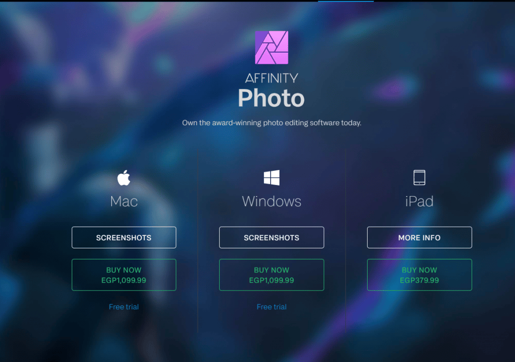 خطوات إنشاء حساب على Affinity photo