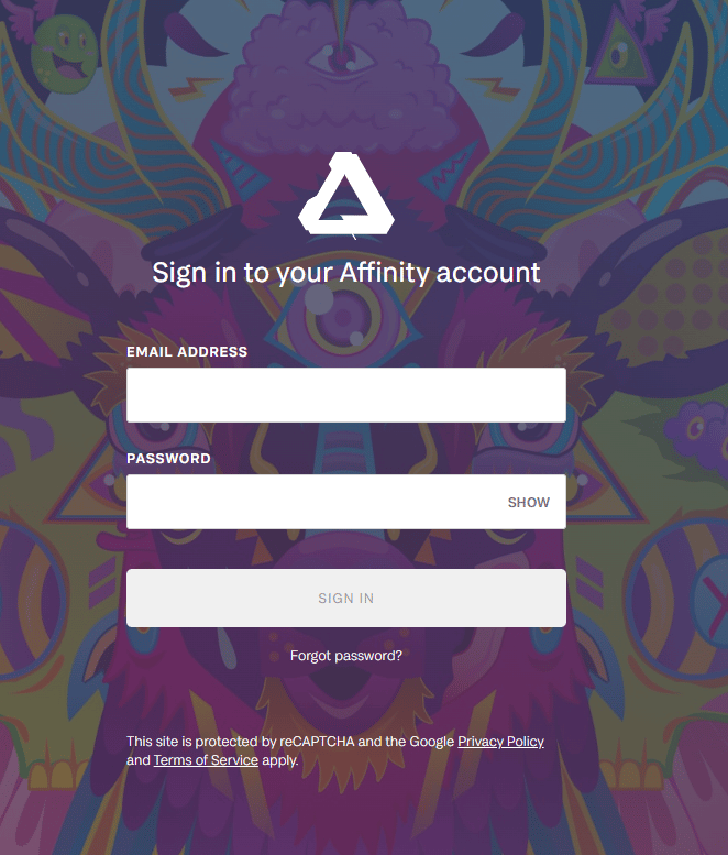 خطوات إنشاء حساب على Affinity photo