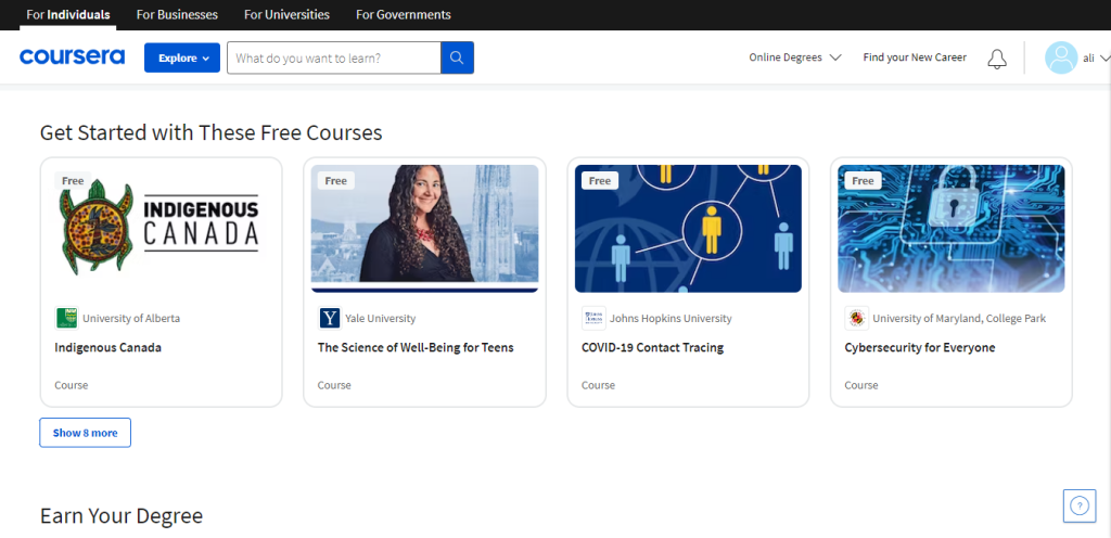 خطوات إنشاء حساب على كورسيرا coursera