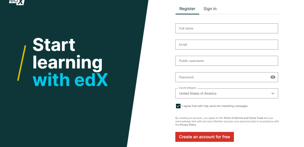 خطوات إنشاء حساب على إيديكس edX